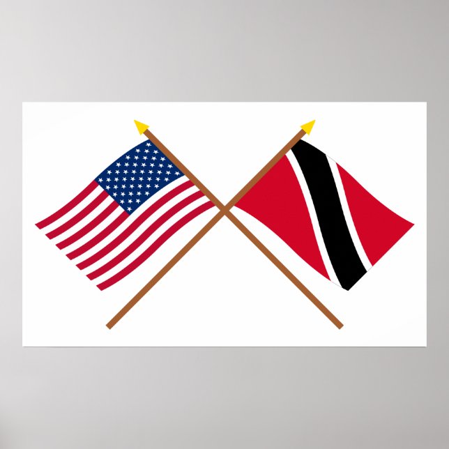 US and Trinidad & Tobago Crossed Flags Poster (Front)
