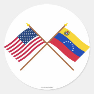 US and Venezuela Crossed Flags Classic Round Sticker