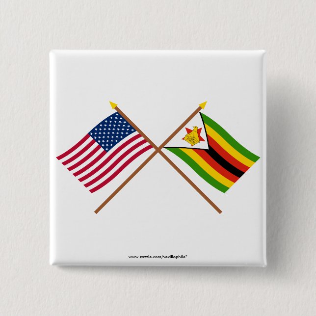 US and Zimbabwe Crossed Flags 2 Inch Square Button (Front)