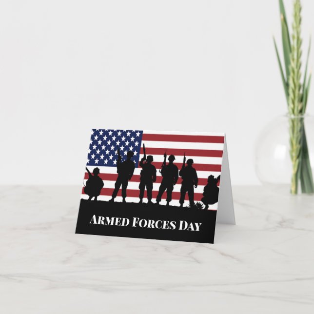 US Armed Forces Day Soldiers American Flag Art Card (Front)