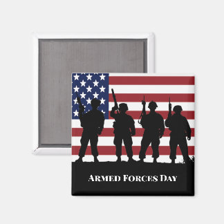 US Armed Forces Day Soldiers American Flag Art Magnet