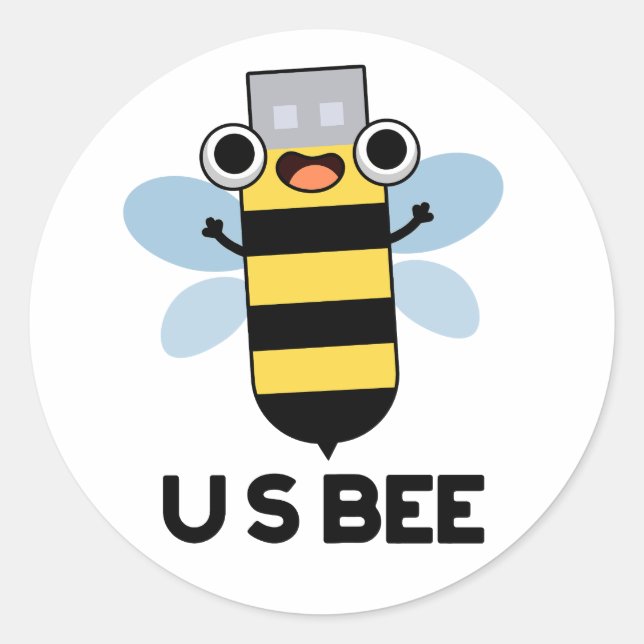 US Bee Funny USB Technical Pun  Classic Round Sticker (Front)