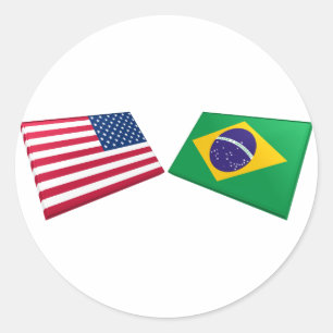 US & Brazil Flags Classic Round Sticker
