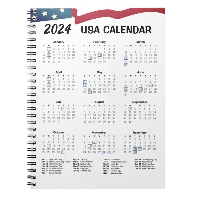 US Calendar 2024 Notebook (Front)