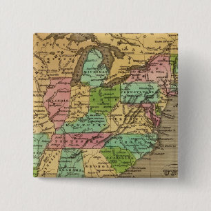 US, Canada Hand Coloured Atlas Map 2 Inch Square Button