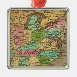 US, Canada Hand Coloured Atlas Map Metal Ornament