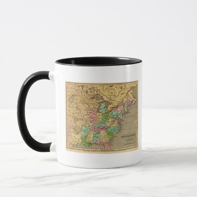 US, Canada Hand Coloured Atlas Map Mug (Left)