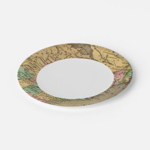 US, Canada Hand Coloured Atlas Map Paper Plate