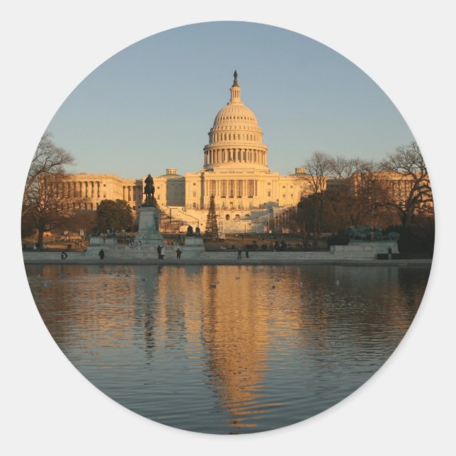 US Capitol Building Sunset Classic Round Sticker (Front)