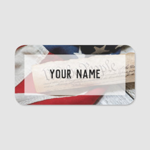 US Constitution and Flag Name Tag