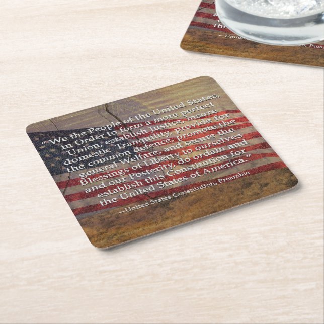 US Constitution Preamble Over Textured Background Square Paper Coaster (Angled)