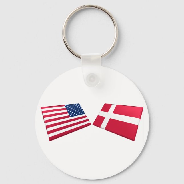 US & Denmark Flags Keychain (Front)