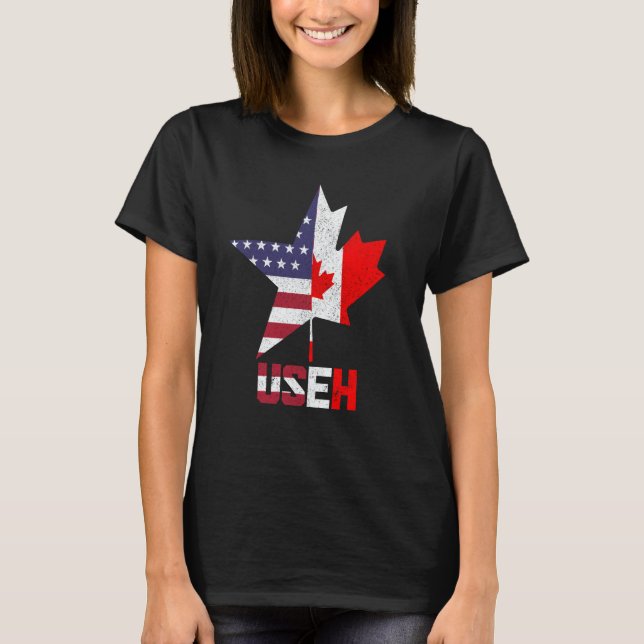 US Eh Canada Canadian American Flag Pride Patrioti T-Shirt (Front)