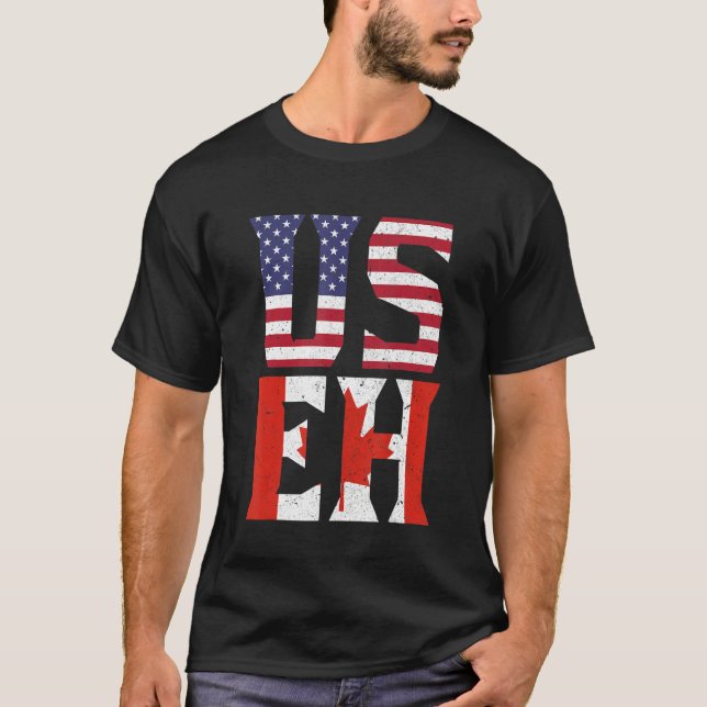 US EH Funny American Canadian USA Canada Flag T-Shirt (Front)