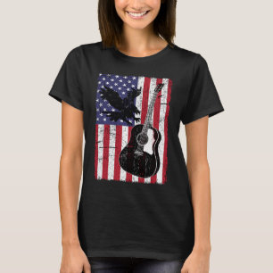 US Flag Acoutic Guitar American Eagle Distressed G T-Shirt