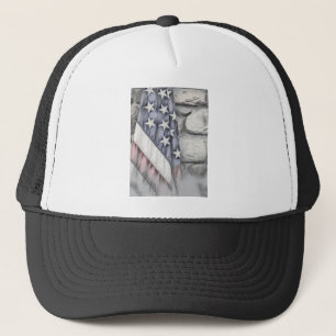 US Flag against the stone wall Trucker Hat