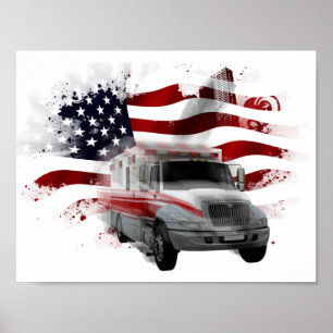 US Flag Ambulance phone case EMT Paramedic Poster