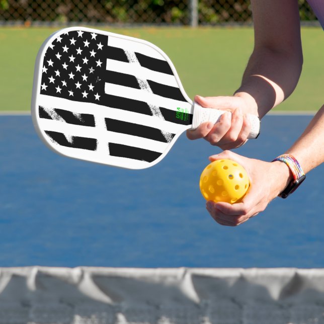 US Flag American Flag Grunge Retro Black White   Pickleball Paddle (Insitu)