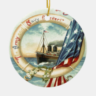 US Flag Anchor Flowers Life Preserver Ceramic Ornament