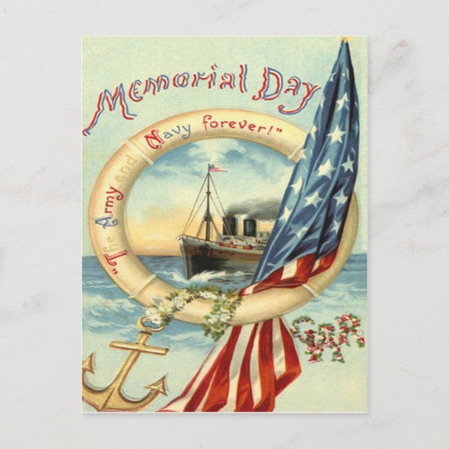 US Flag Anchor Flowers Life Preserver Postcard (Front)