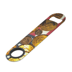 US Flag and Coins Stainless Steel Bottle Opener Bar Key