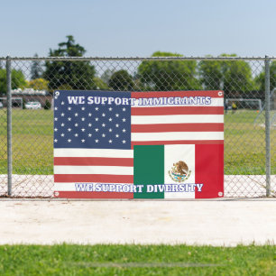 US Flag and Mexican Flag - We Support Diversity Banner