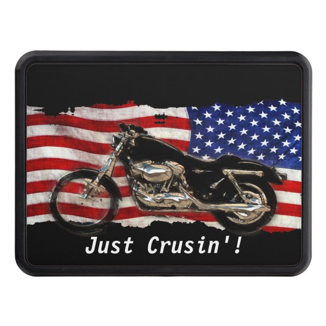 US Flag and Motorcycle Design Trailer Hitch Cover (Front)