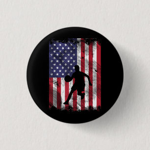 US Flag Basketball Vintage Patriotic Baller 1 Inch Round Button