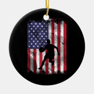 US Flag Basketball Vintage Patriotic Baller Ceramic Ornament