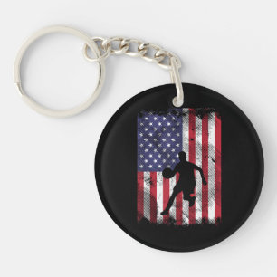 US Flag Basketball Vintage Patriotic Baller Keychain