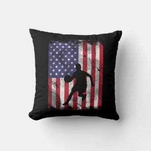 US Flag Basketball Vintage Patriotic Baller Throw Pillow