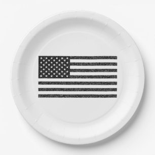 US Flag Black and White Vintage Retro Paper Plate