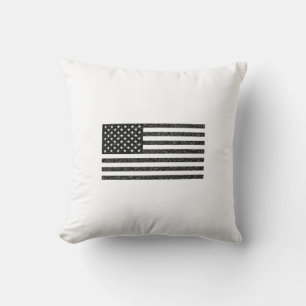 US Flag Black and White Vintage Retro Throw Pillow