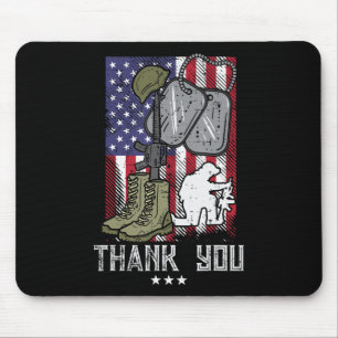 US Flag Boots Gun Helmet Tag Soldier Thank You Mem Mouse Pad