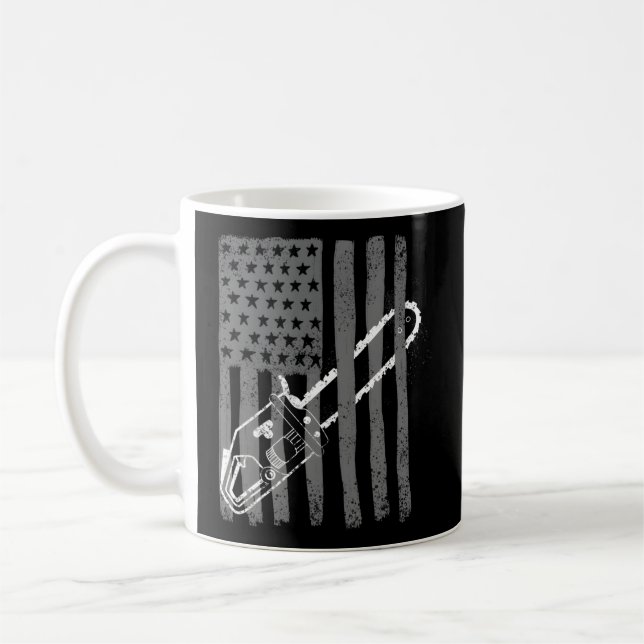 Us Flag Chainsaw Woodworker Logger Coffee Mug (Left)