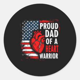 Us Flag Chd Awareness Proud Dad Of A Heart Warrior Classic Round Sticker