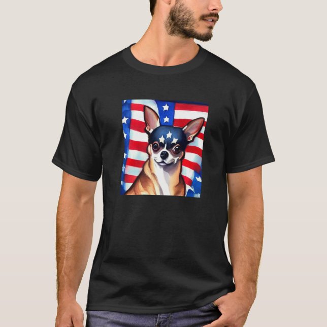 US Flag Chihuahua Dog Patriotic Pet American Patri T-Shirt (Front)