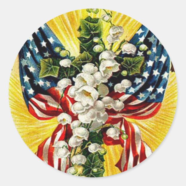 US Flag Christian Cross Dove Lily Of The Valley Classic Round Sticker (Front)