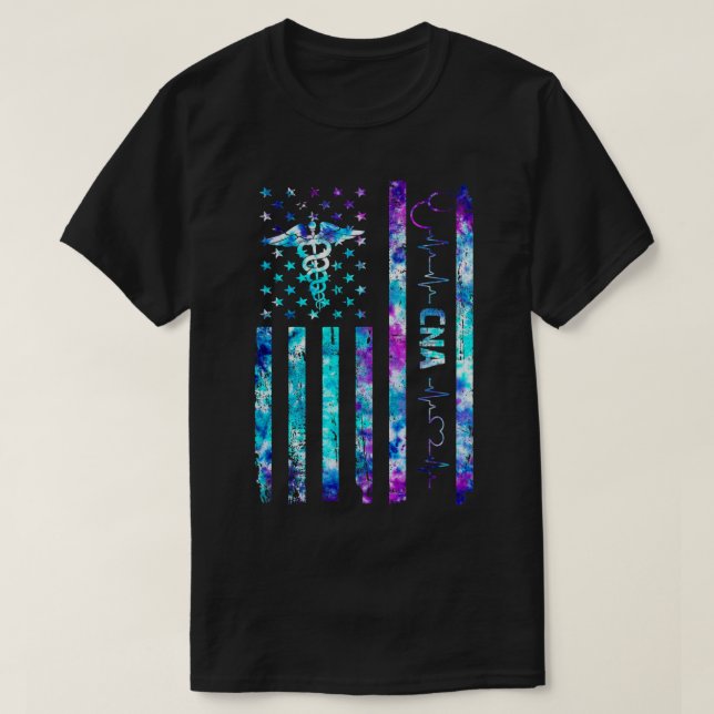 US Flag CNA Tie Dye Cute Certified Nursing Assista T-Shirt (Design Front)