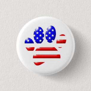 US Flag Dog Paw Print 1 Inch Round Button