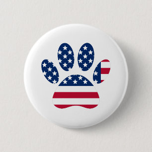 US Flag Dog Paw Print 2 Inch Round Button