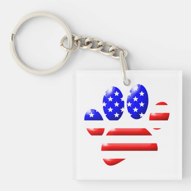 US Flag Dog Paw Print Keychain (Front)