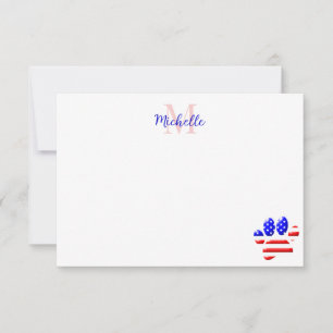 US Flag Dog Paw Print Monogram Card