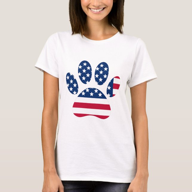 US Flag Dog Paw Print T-Shirt (Front)