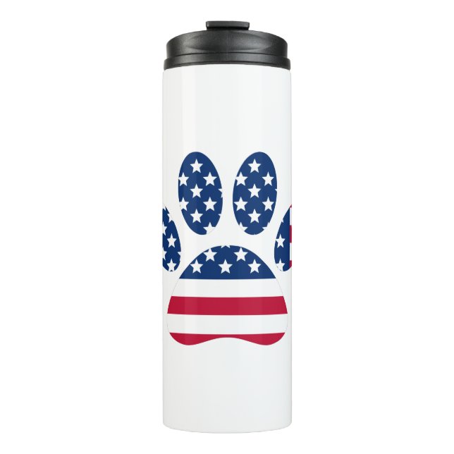 US Flag Dog Paw Print Thermal Tumbler (Front)