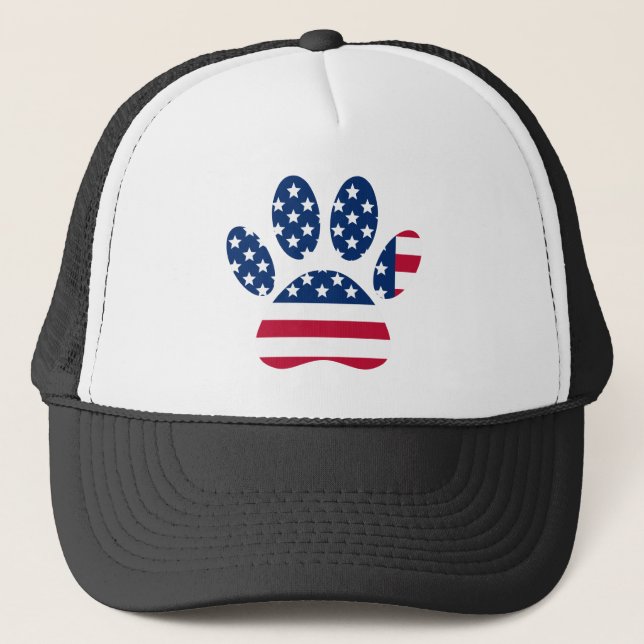 US Flag Dog Paw Print Trucker Hat (Front)