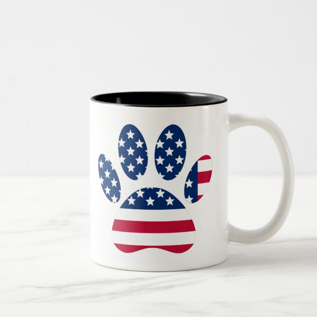 US Flag Dog Paw Print Two-Tone Coffee Mug (Right)