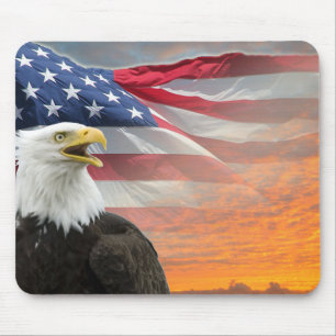 US Flag Eagle Fiery Sunrise Mousepad