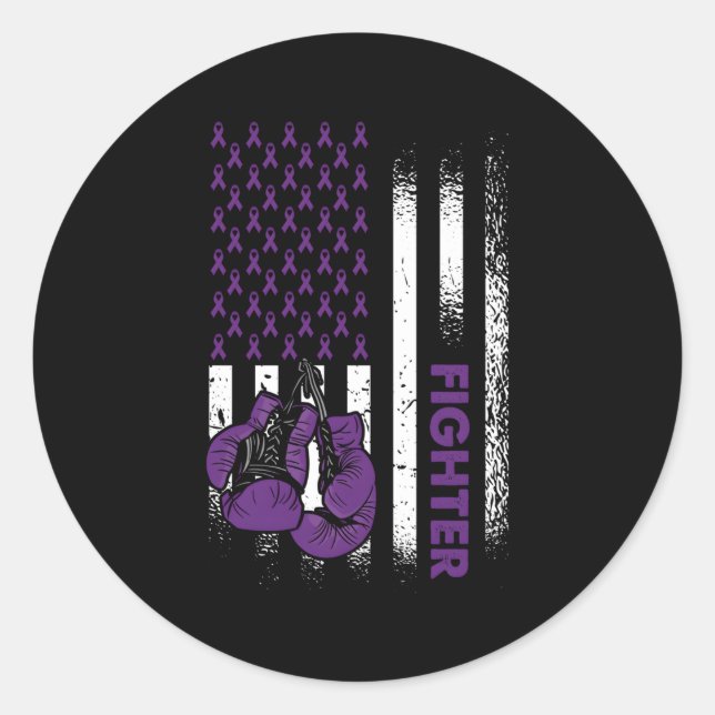 Us Flag Epilepsy Fighter Purple Ribbon Epilepsy Aw Classic Round Sticker (Front)