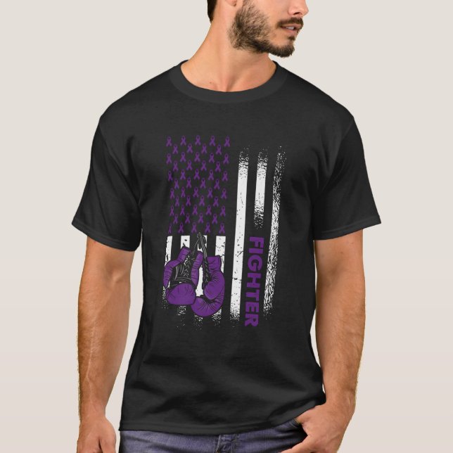 Us Flag Epilepsy Fighter Purple Ribbon Epilepsy Aw T-Shirt (Front)